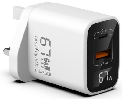 China 2025 Lx merk UK Plug 67W GaN USBA Met USB C Dual Ports Charger Super Fast Charging Charger PD Adapter Te koop