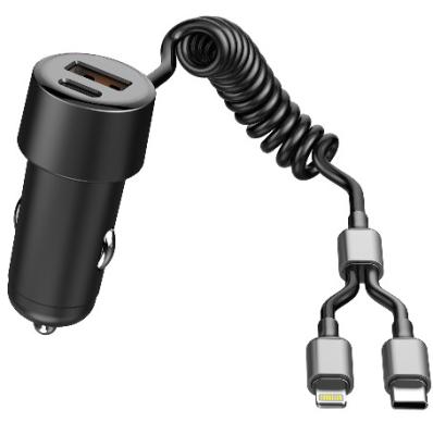 Κίνα 2025 LX Brand διπλές θύρες 1 USB A 2 USB C με αγωγό ελαστικού USB C και καλώδιο φωτισμού Γρήγορη φόρτιση Φορτιστή αυτοκινήτου προς πώληση