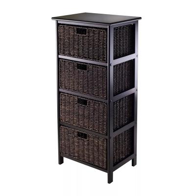 China Foldable KD Storage Rack with Baskets Black Pine Wood for sale