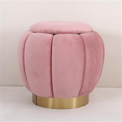 China Modern Storage Velvet Pouf Around Tufted Storage Ottoman With Gold Base for sale