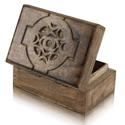 China Recycled Materials Natural Vintage Engraved Rustic Wooden Country Storage Box Gift Box Treasure Jewelry Box for sale