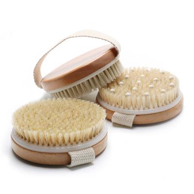 China All Natural Round Exfoliating Natural Boar Stiffens Dry Skin Body Brushing Brush for sale