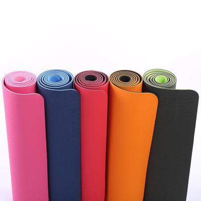 China Waterproof 183*80*6mm custom wholesale widened position customizable line and logo two color fitness band yoga mat non-slip tasteless indo for sale