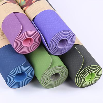 China Hot sale beginner 183*61*6mm high quality double color double color fitness band tasteless anti-slip indoor yoga waterproof can be customized lo for sale