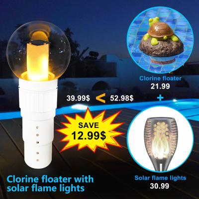 China Spa Chemical Dispenser With Solar Flame Ball Lights Floating Pool Chlorinator 3inch Easily Openable Tablets Chlorine For Hot Tub 3 Inches In Diameter*6 Pieces for sale