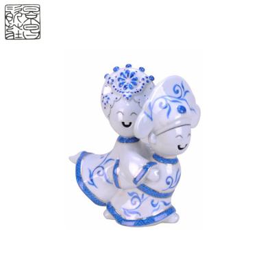 China China Hot Selling China Statue Porcelain Figurine Sculpture Blue And White Traditional Ceramic for sale