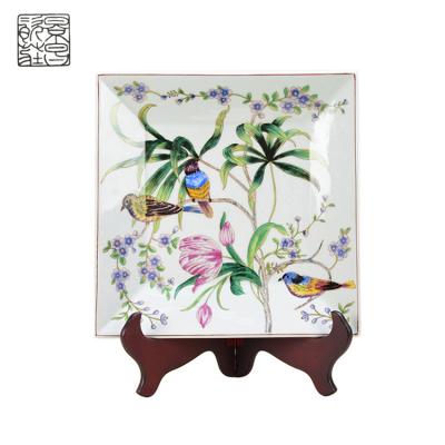 China Best Viable Brand Chinese Style White Ceramic Dish Flower And Birds Pattern Decorative Antique Ornaments Porcelain Dish for sale