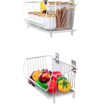 China 2021 Modern Multifunctional Countertop Wall Mounted Kitchen Organizer Spice Rack Storage Shelf Fruit Wire Bin Free Ship for sale