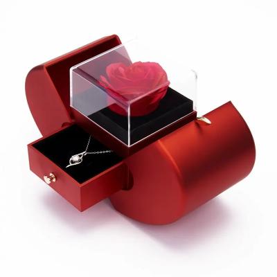 China New Design Handmade Plastic Double Door Ring Pendant Box Valentine's Day Christmas Apple Shaped Flower Eternal Jewelry Box for sale