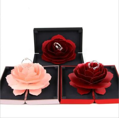 China Custom Leather Packaging Box Eco-friendly Jewelry Box 3D Rose Flower Ring Box For Valentine's Day Engagement Wedding Anniversary Gift for sale