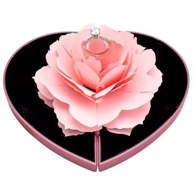 China Eco-friendly Creative Expanding Rose Heart Shape Valentine's Day Gift Box Rings Jewelry Box Preserved Flowers Ring Box for sale