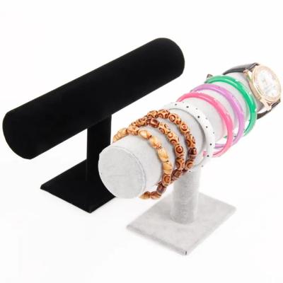 China Wholesale Eco-friendly Velvet T-bar Necklace Bracelet Watch Stand Countertop Table Top Jewelry Tower T Shape Jewelry Display Stand for sale