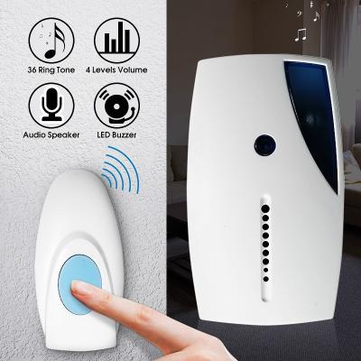 China Modern Hot Sale Waterproof LED Wireless Doorbells Remote Control Door Bell with 36 Air Chimes Songs for sale