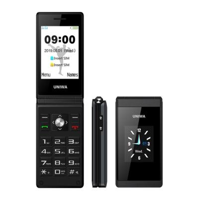 China Dual SIM Card Cheap 2.8 Inch + 1.77 Inch UNIWA X28 Dual-Screen Flip Phone Old Phone for sale