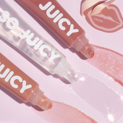 China Vegan Private Label Seller Makeup Waterproof Clear Nude Lip Gloss Dropping Shimmer Moisturizing So Juicy Lip Gloss for sale