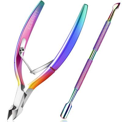 China Finger Cuticle Trimmer with Cuticle Pusher - Durable Nipper Clipper Scissors Manicure Pedicure Dead Skin Remover Cuticle Cutter for sale