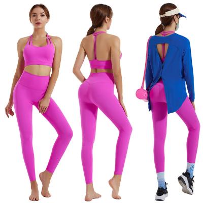 China Wholesale QUICK DRY Fitness Clothes For Gym Wear Women Sets 3 Pieces Yoga Workout Jackets Gaiters Sports Bras Top Set Sportswear for sale