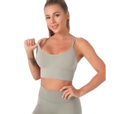 China Wireless POLYESTER yoga bra/Beauty back exercise underwear solid color NYLON shockproof one piece yoga vest for sale