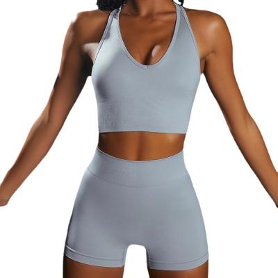 China QUICK DRY Bare I-shaped Yoga Vest Solid Color Rise Feel Yoga Shorts Women's Two-Piece Set Hip Sport Lifting Tight Shorts for sale