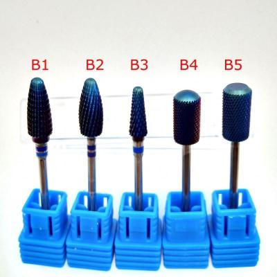 China 5 Type Convenient Blue Tungsten Carbide Deburrs Nail Drill Bit Metal Nano Coating Bit For Electric Manicure Nail Drill Accessories for sale