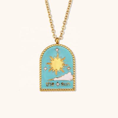 China New 2023 Stainless Steel Water Proof Jewelry Waterproof Colorful Enamel Zircon Necklace Gold Plated Jewelry for sale