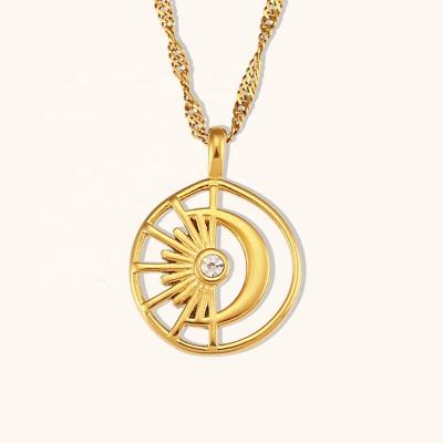 China Fashion Waterproof Necklace Hollow Out Sun Moon Pendant Necklace Gold Plated Necklace Jewelry for sale