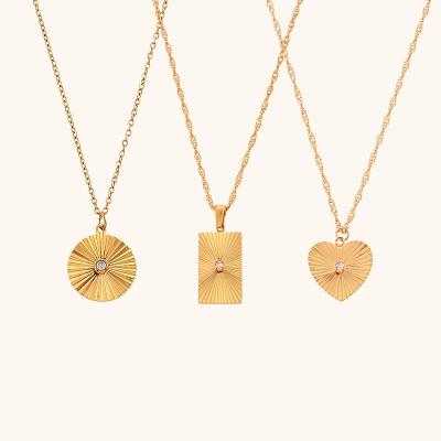 China INS New Waterproof Design 18K Gold Plated Heart Round Square Sunburst Zircon Necklace Fashion Pendant Gold Plated Jewelry for sale