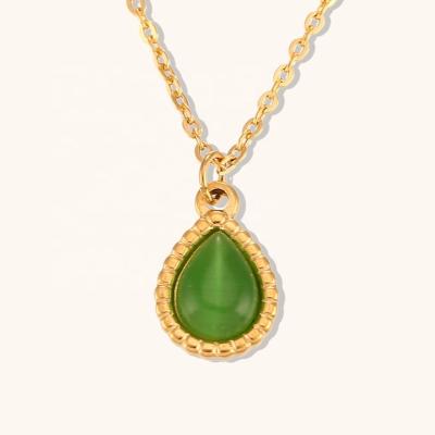 China Waterproof Fashion 18k Gold Plated Stainless Steel Necklace Water Drop Opal Necklace Water Proof Pendant Jewelry for sale