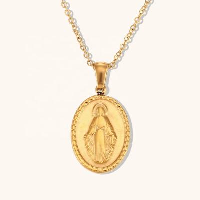 China FASHIONABLE Casting Religious Virgin Mary Oval Pendant Necklace Gold Plated Stainless Steel Jewelry For Women for sale