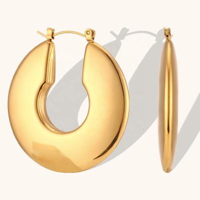 China Waterproof Tarnish Free Jewelry 18k Gold Plated Earrings Hollow Out Circle Earring Stainless Steel Minimalist Jewelry for sale