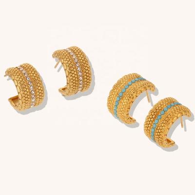 China TRENDY Spring Bump C Fashion Designer Shaped Zircon Earrings 18K Gold Plated Stainless Steel Stud Earrings for sale