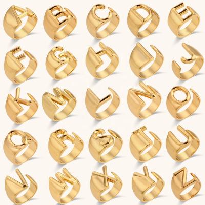 China Low Wholesale Waterproof Brass Gold Plated Jewelry Chunky Rings Open Cuff Rings MOQ 26 Letter Initial Rings for sale