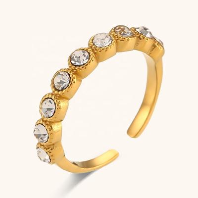 China Waterproof Ding Ran Popular Open Zircon Ring 18k Gold Plated Non Tarnish Adjustable Rings For Women for sale