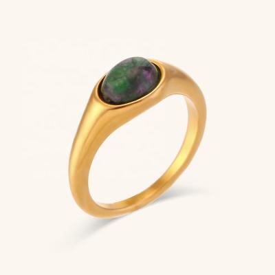 China Waterproof Design Natural Stone Rings Stainless Steel Jewelry Turkey Women Gold Plated Jewelry Fashion Rings 2023 for sale