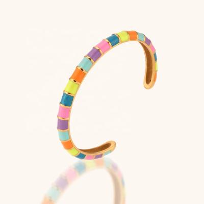 China Waterproof 2023 New Style Hollow Out Colorful Enamel Bracelets For Girls Customized Waterproof Logo Gold Plated Jewelry 18k for sale