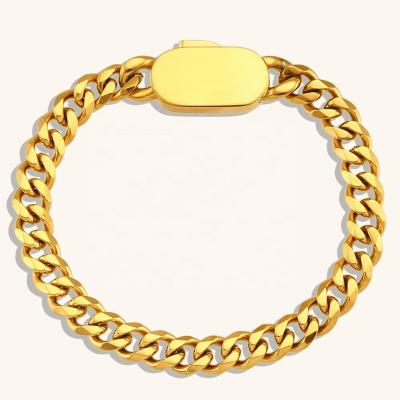 China Waterproof Custom Hip Hop Chunky Cuban Chain 18k Gold Plated Chain Bracelet Design Jewelry for sale