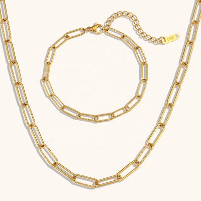 China Waterproof Fashion 18k Gold Plated Waterproof Stainless Steel Jewelry Paperclip Chain Necklaces Bracelets for sale