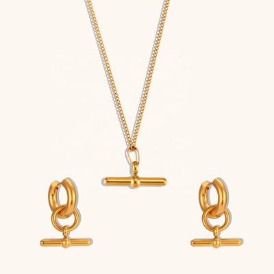 China Unique and Chic Stick Drop Waterproof Pendant Necklace Tarnish Free Stainless Steel Necklace and Earring Set for sale