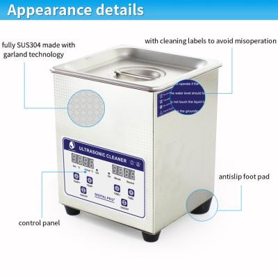 China Popular 2L digital heated denture Benchtop Ultrasonic Cleaner SUS304 stainless steel body for sale