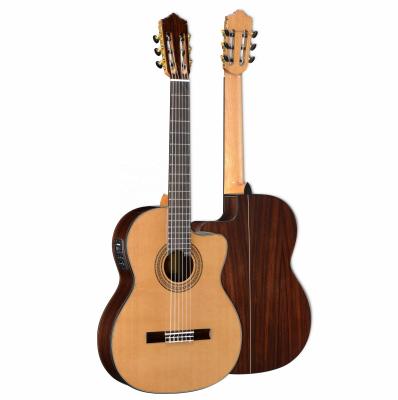 China A grade fir or solid cedar and laminated rosewood sold classic guitar professional rosewood cutaway classical guitar electro for OEM for sale