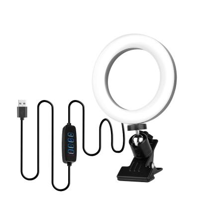 China 4.5 Inch Mini Ring Light Clip Ringlight Pan Computer Video Conference Fill Light / Sturdy Clip Tilt for sale