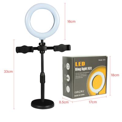 China Multifunctional Mini Desk Top 3 in 1 Desktop Ring Selfie Light Led 6 Inch Selfie Ring Light with Desktop Tripod Stand for sale