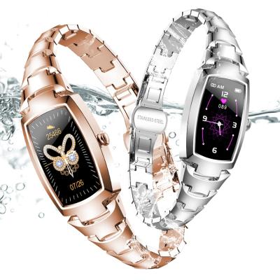 China IP67 Waterproof 2021 New Trendy Design Women Pro Luxury Strap Smartwatch H8 Metal Lady Design Gold Silver Pro for sale