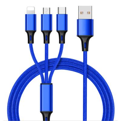 China Hot Selling High Quality Nylon Braided 1.2M 3ft 3 in 1 Type Nylon Braid USB Fast Charging Multi Charging Cable Micro C USB Cable for Iphone/Type-C/Android for sale