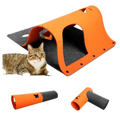 China Viable Orange Color Play Tube Indoor Interactive Tunnel Funny Hiding DIY Cat House Cat Tunnel with Hanging Catnip Cat Toys for sale