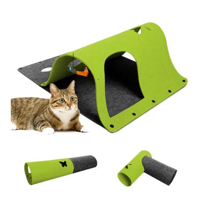 China Funny Hiding Cat House Cat Tunnel Viable Green Color DIY Play Tube Indoor Interactive Tunnel with Hanging Catnip Cat Toys for sale