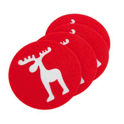 China Sustainable Christmas Deer Design Print Round And Square Shape Cup Mat Felt Cup Coaster for sale