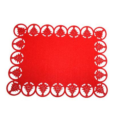 China Sustainable Red Color Tree Design Laser Cut Kitchen Table Coffee Table Mat Christmas Felt Place Mats for sale