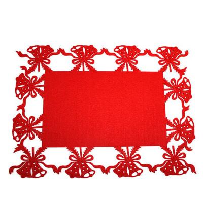 China Viable Red Color Bell Design Laser Cut Felt Place Mat Coffee Table Mat Christmas Decoration For Kitchen Table for sale