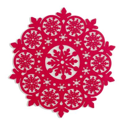 China Viable Christmas Snowflake Design Laser Cut Circle Felt Place Mat Kitchen Dinner Table Mat Christmas Decoration for sale